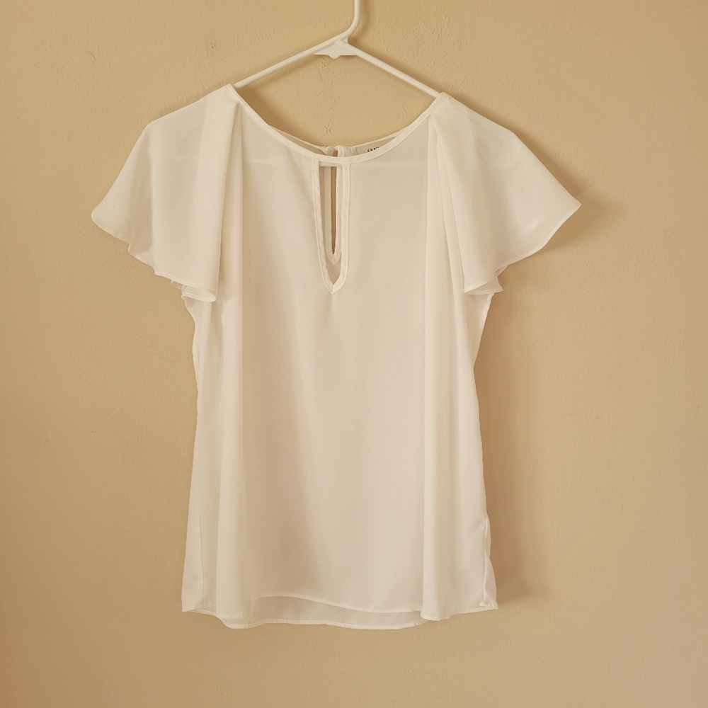 Ambar Blouse Top Womens Size Small Solid White Sheer Formal Business